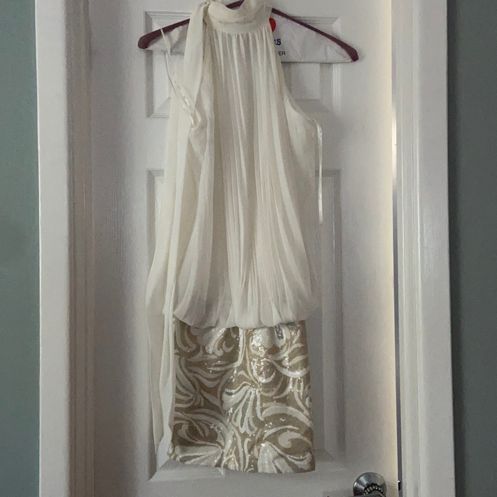 White with a sequence gold skirt dress one piece piece